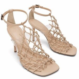 IXOS Women’s Soft Nude Leather Knotted Net Ankle-Strap Comfort Heels